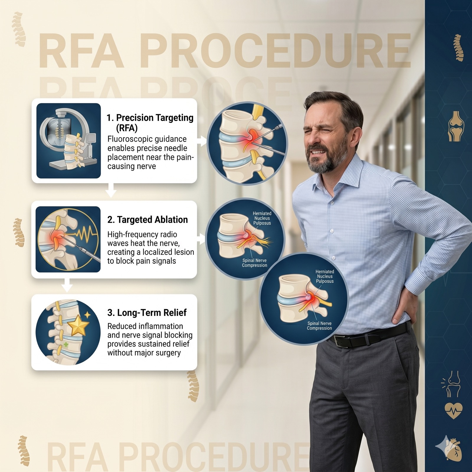 Slip disc RFA procedure and image-guided herniated disc relief illustration at JPRC Jaipur